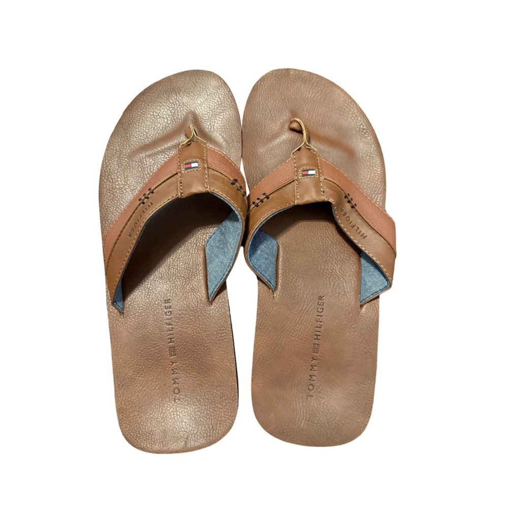 Tommy Hilfiger Davidson Mens Brown Faux Leather Flip Flop Sandals Size 10 M